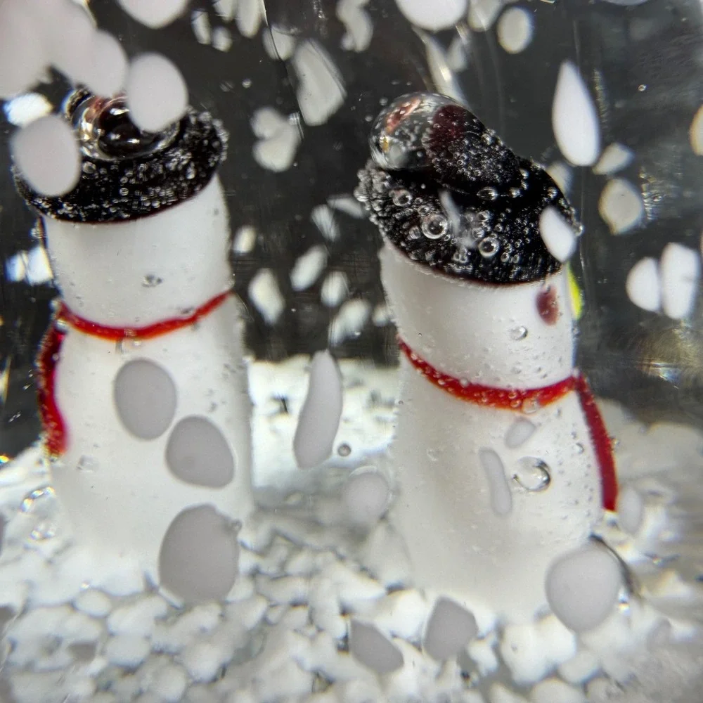 Heavy Glass Snowman Egg Paperweight Winter Snow Scene 4 inch Holiday Decor